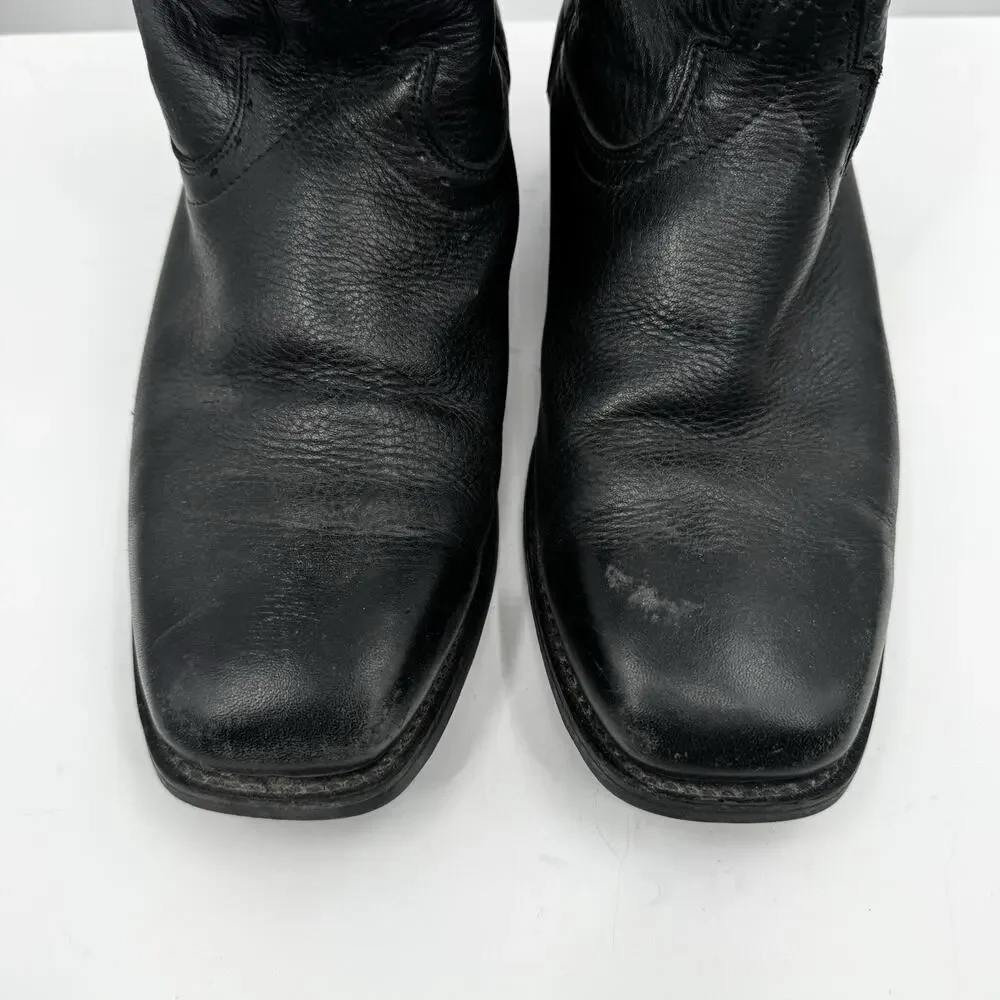 Road Wolf Mens Black Leather Western Boots US Size 7.5 Medium Roadwolf
